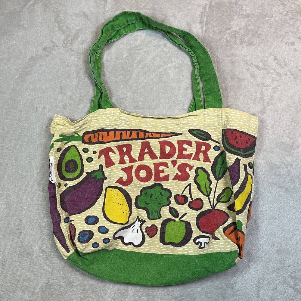 Trader Joe's Shopping Bag Fruit & Vegetable 100% cotton MADE in USA Vintage - Picture 2 of 5